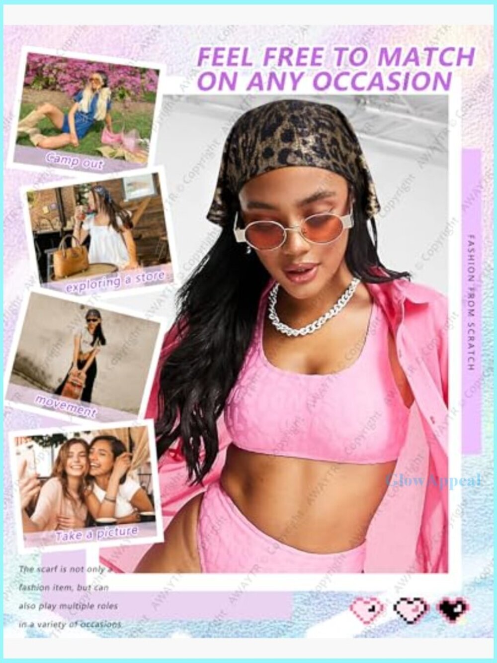 2-Piece Y2K Hair Bandanas Set, Punk Head Wraps, Grunge Disco Head Cover - Picture 4 of 7
